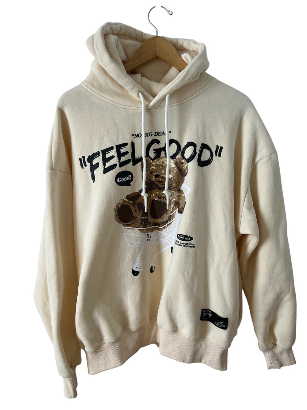 Aelfric Eden “FEEL GOOD" BEAR HOODIE Cream Graphic Hoodie Sz: M